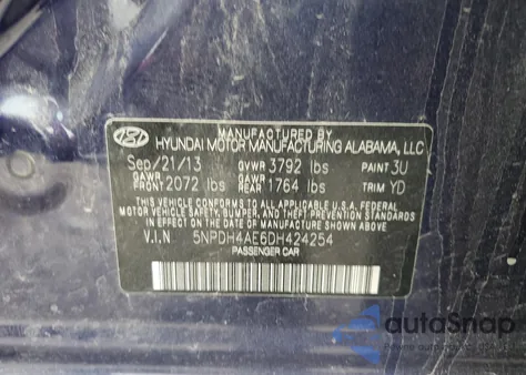 2013 Hyundai Elantra Gls from USA, damaged, VIN 5NPDH4AE6DH424254